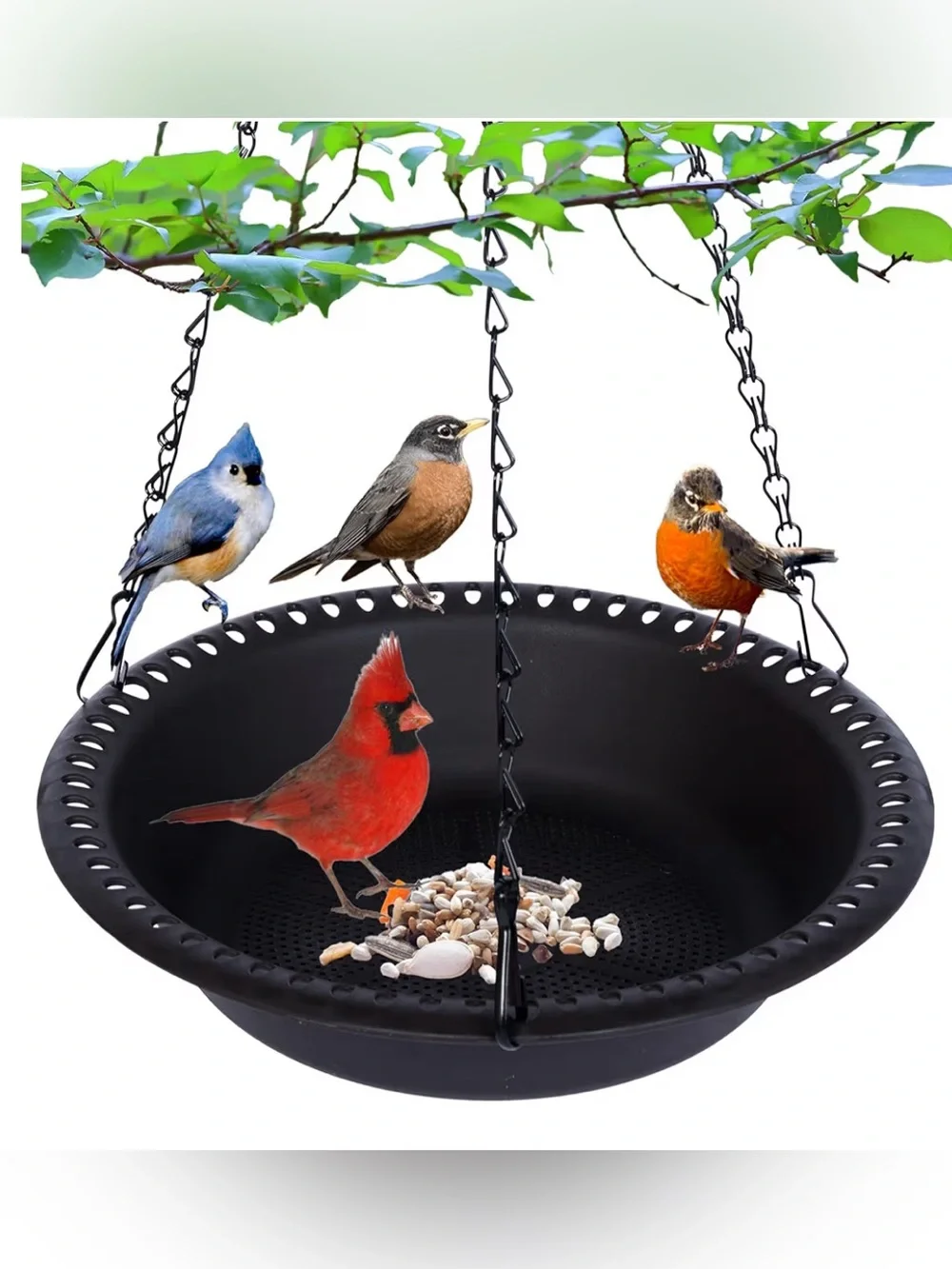 Hanging Bird Feeder Tray Hanging for Garden Yard Outside, 12” Black